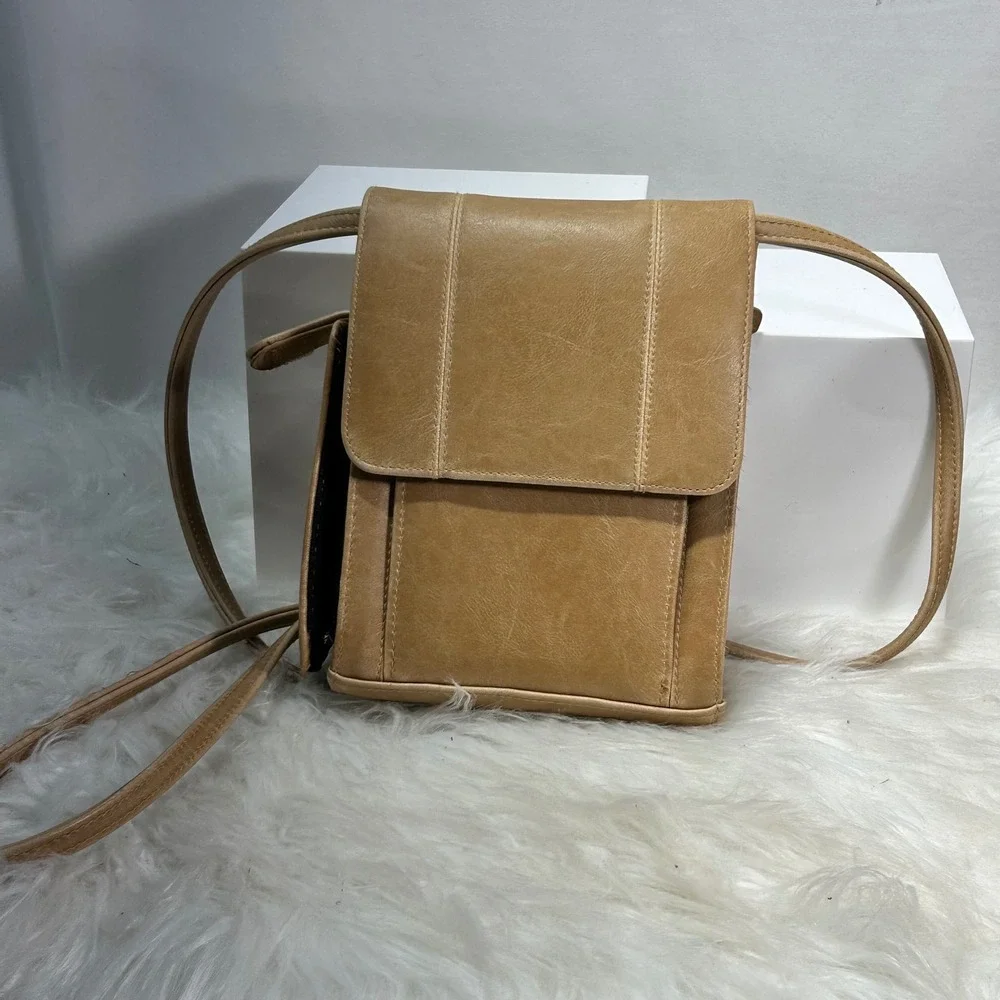 Tan Leather Crossbody Phone Bag‎ Small Shoulder Purse with Mirror
